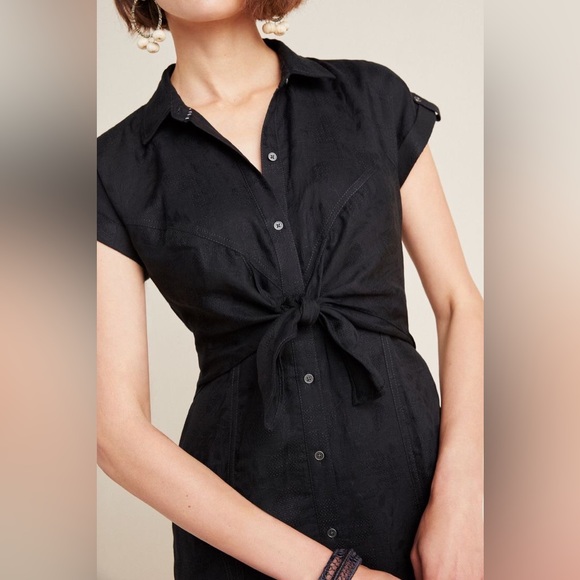 ANTHROPOLOGIE Kamryn Tie Front Black Button-Down Dress - Picture 3 of 13